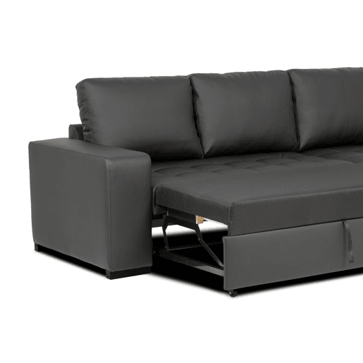 Chaise longue cama de polipele HARRY reversível 3 lugares preto