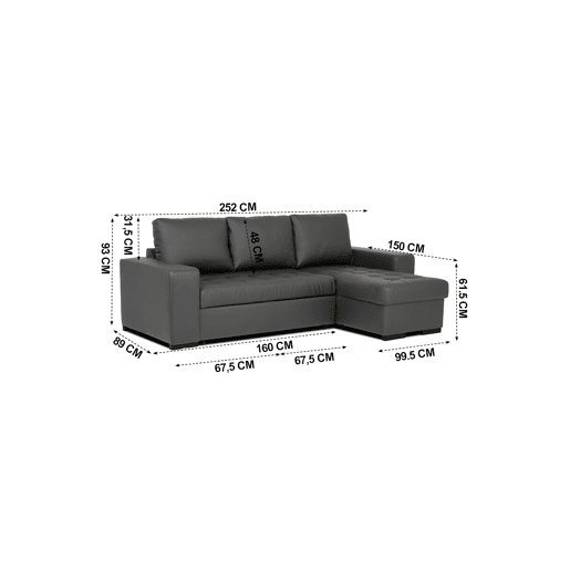 Chaise longue cama de polipele HARRY reversível 3 lugares preto