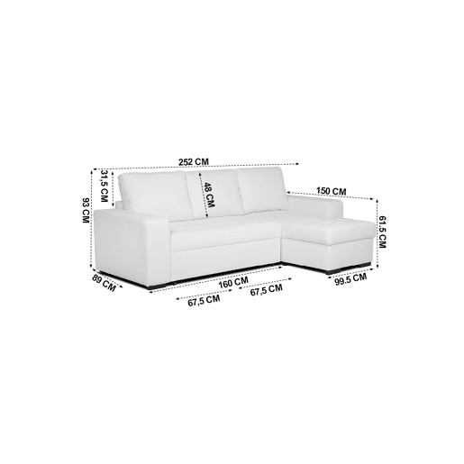 Chaise longue cama de polipele HARRY reversível 3 lugares branco