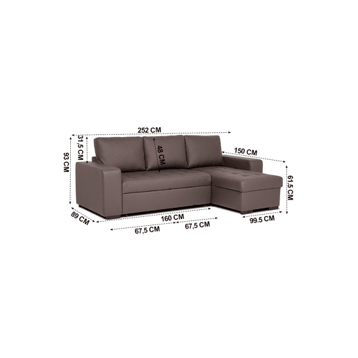 Chaise longue cama polipele HARRY reversível 3 lugares chocolate