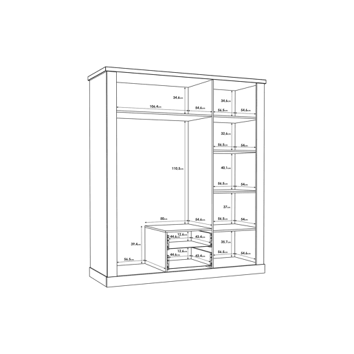 Roupeiro VERONA portas batentes e 2 gavetas 170x199cm carvalho