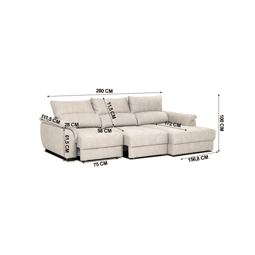 Chaise longue BENSON com cama dereita 4 lugares cinza