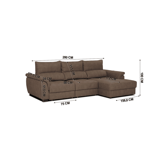 Chaise longue BENSON com cama dereita 4 lugares chocolate