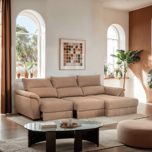 Chaise longue BENSON com cama dereita 4 lugares camelo