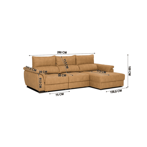 Chaise longue BENSON com cama dereita 4 lugares camelo