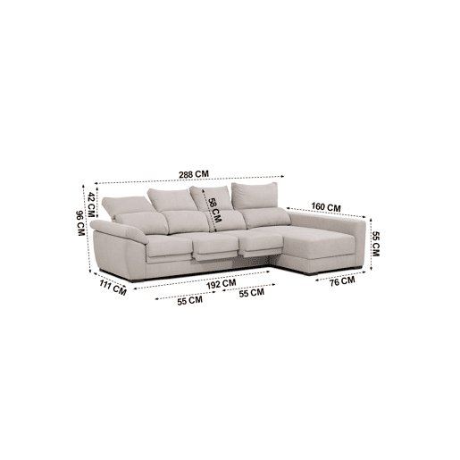 Chaise longue ARGOS reversível 4 lugares bege