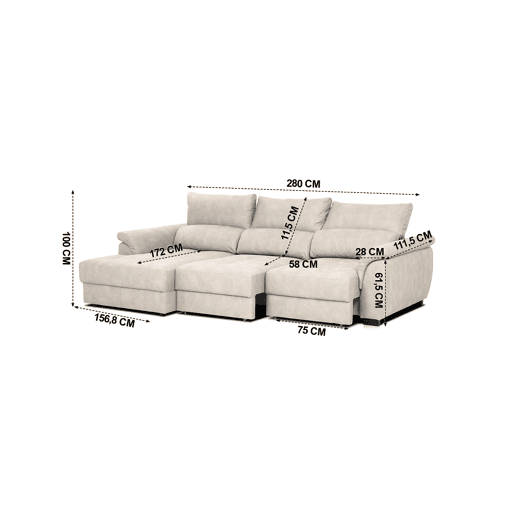 Chaise longue BENSON com cama esquerda 4 lugares cinza Chaise longue BENSON com cama esquerda 4 lugares cinza
