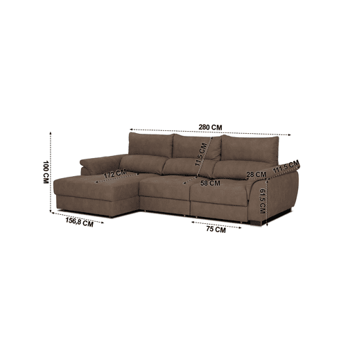 Chaise longue BENSON com cama esquerda 4 lugares chocolate