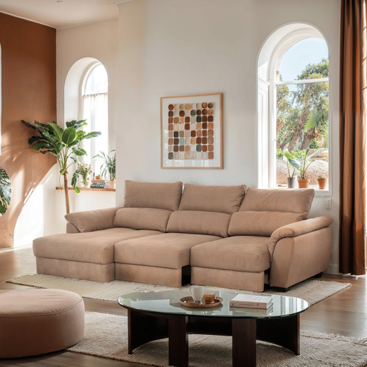 Chaise longue BENSON com cama esquerda 4 lugares camelo