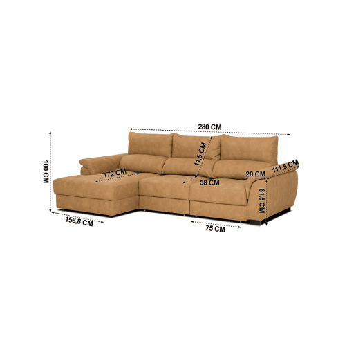 Chaise longue BENSON com cama esquerda 4 lugares camelo