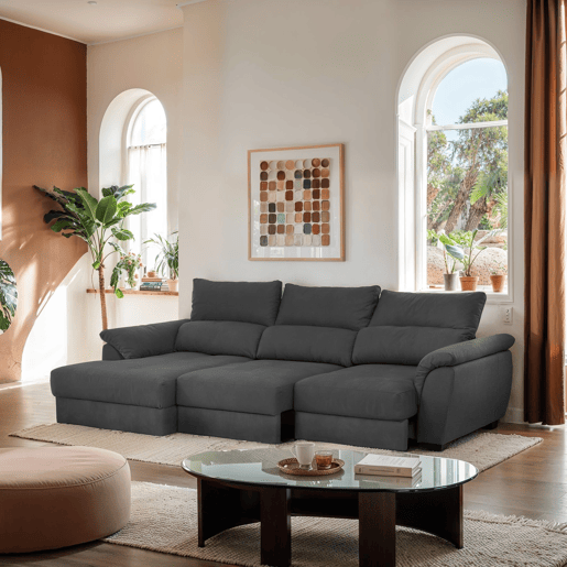 Chaise longue BENSON com cama esquerda 4 lugares preto