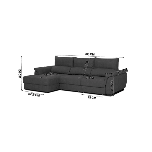 Chaise longue BENSON com cama esquerda 4 lugares preto