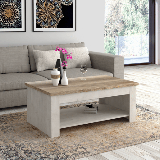Mesa de centro elevável VERONA branco e madeira