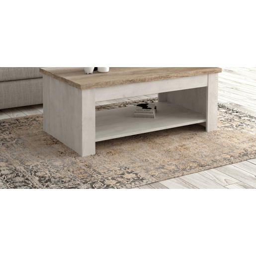 Mesa de centro elevável VERONA branco e madeira