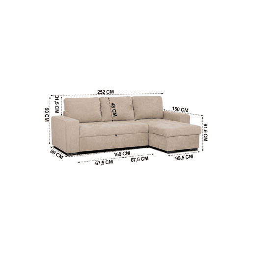 Chaise longue com cama HARRY reversível 3 lugares camelo