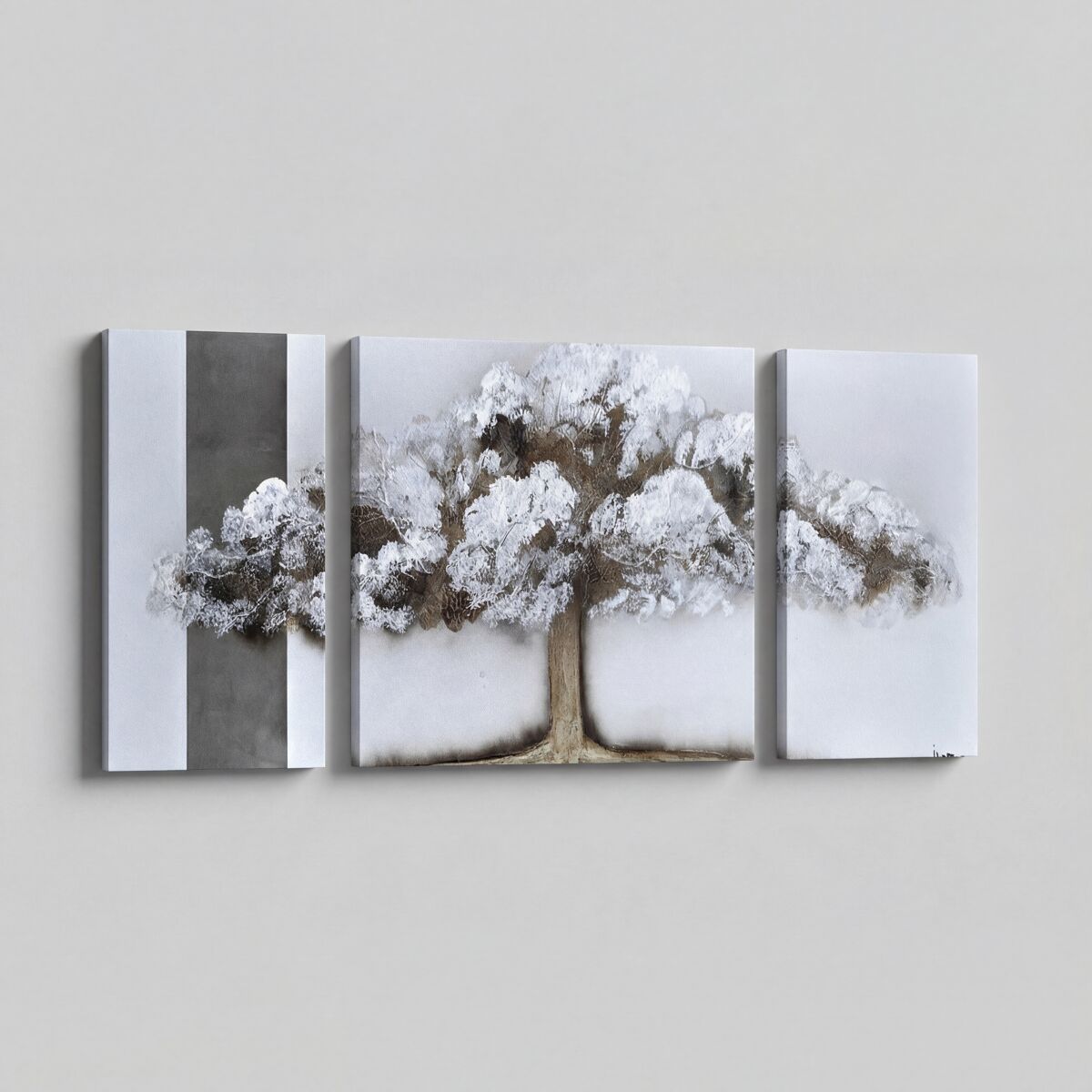 Cuadro tríptico pintado ÁRBOL blanco