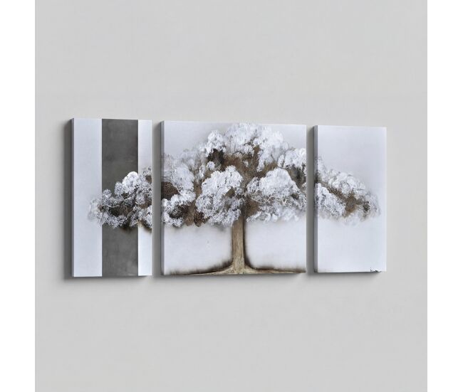 Cuadro tríptico pintado árbol blanco