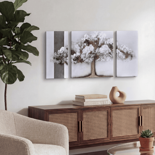 Quadro tríptico pintado ÁRBOL BLANCA