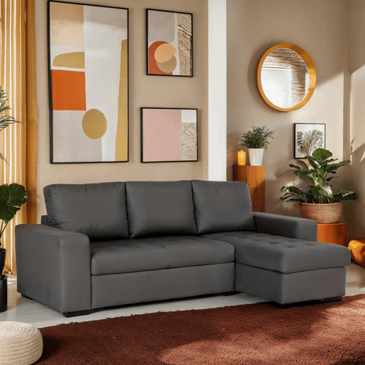Chaise longue cama de polipele HARRY reversível 3 lugares cinza