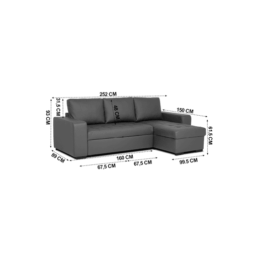 Chaise longue cama de polipele HARRY reversível 3 lugares cinza