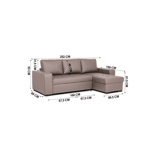 Chaise longue cama de polipele HARRY reversível 3 lugares vison