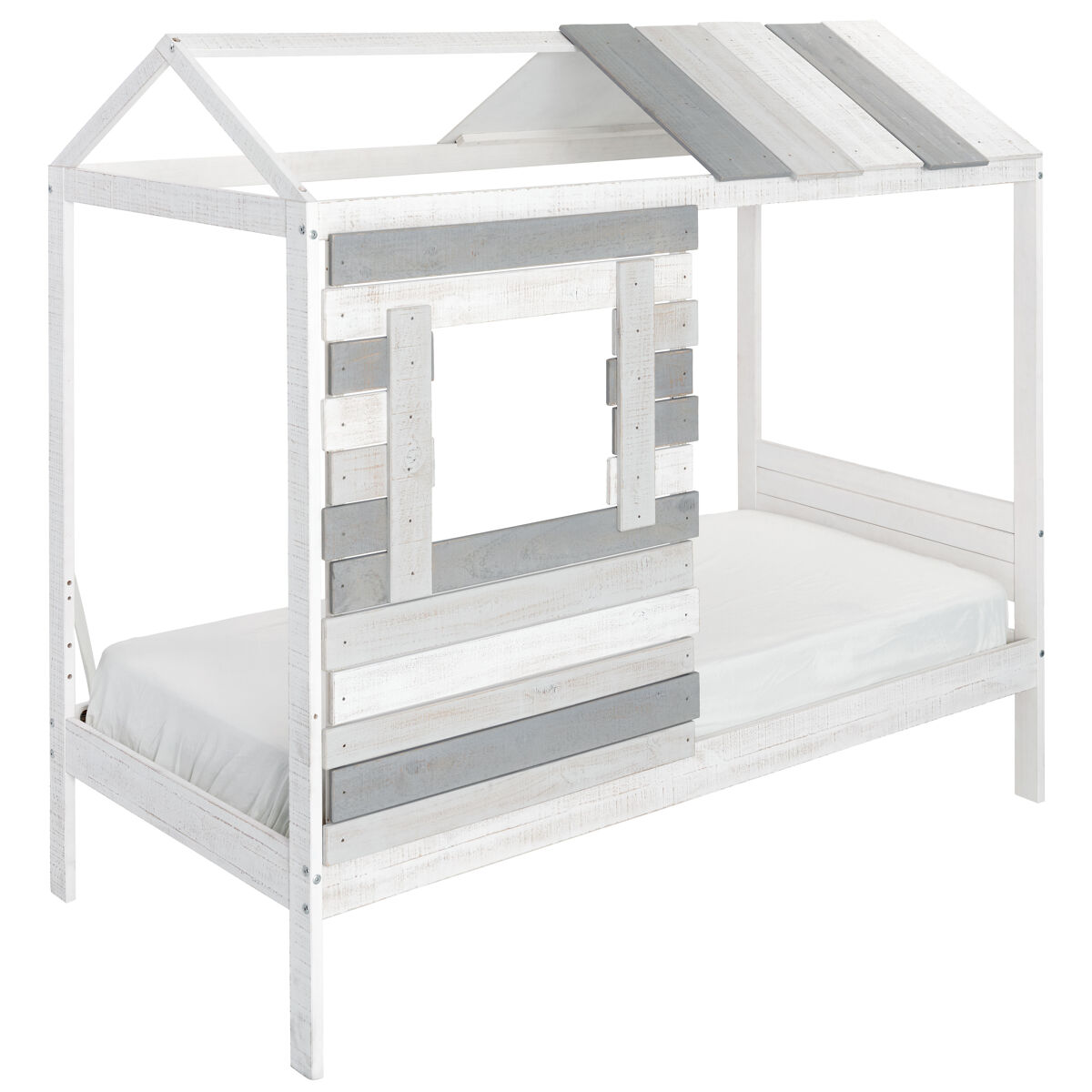 Cama 90x190cm modelo CABANA blanca y gris