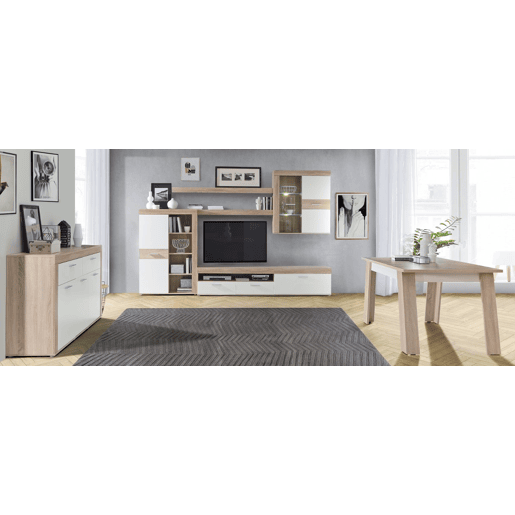 Mesa de jantar extensível AKRON branco e madeira