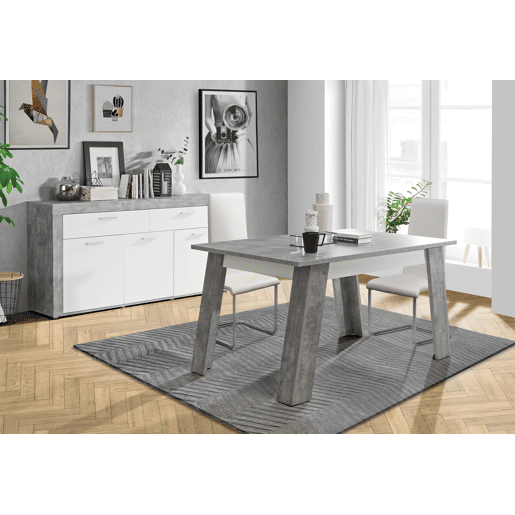 Mesa extensible de comedor AKRON branco e cinza Mesa extensible de comedor AKRON branco e cinza