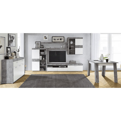Mesa extensible de comedor AKRON branco e cinza Mesa extensible de comedor AKRON branco e cinza
