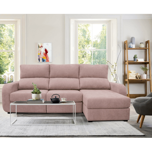 Chaise longue cama tecido APRIL dereita 4 lugares rosa