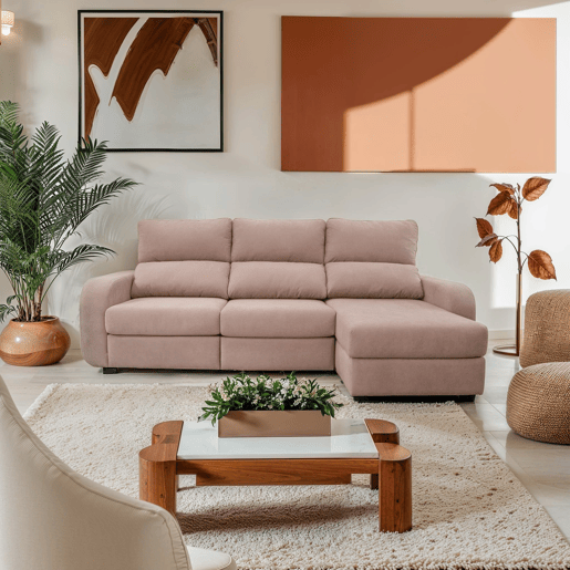 Chaise longue cama tecido APRIL dereita 4 lugares rosa