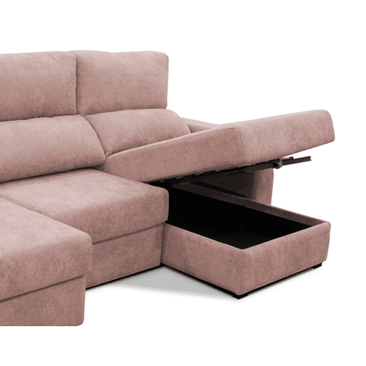 Chaise longue cama tecido APRIL dereita 4 lugares rosa