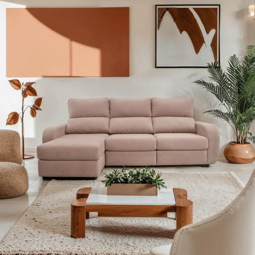 Chaise longue cama tecido APRIL esquerda 4 lugares rosa Chaise longue cama tecido APRIL esquerda 4 lugares rosa