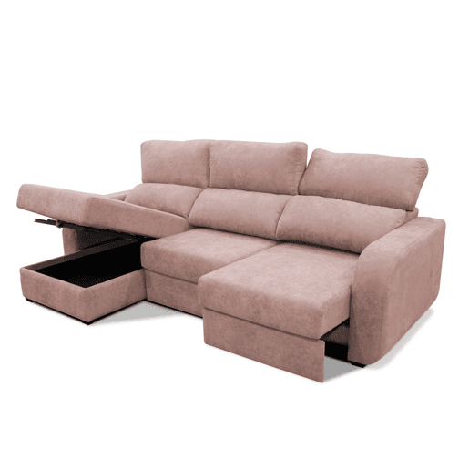 Chaise longue cama tecido APRIL esquerda 4 lugares rosa Chaise longue cama tecido APRIL esquerda 4 lugares rosa