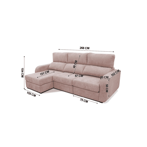 Chaise longue cama tecido APRIL esquerda 4 lugares rosa Chaise longue cama tecido APRIL esquerda 4 lugares rosa