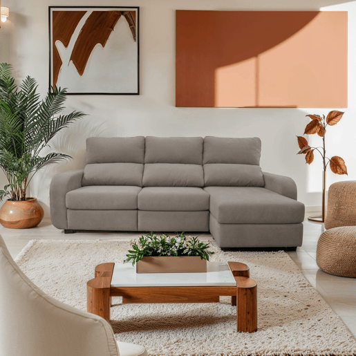 Chaise longue cama tecido APRIL dereita 4 lugares vison