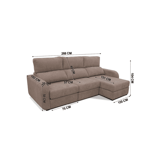 Chaise longue cama tecido APRIL dereita 4 lugares vison