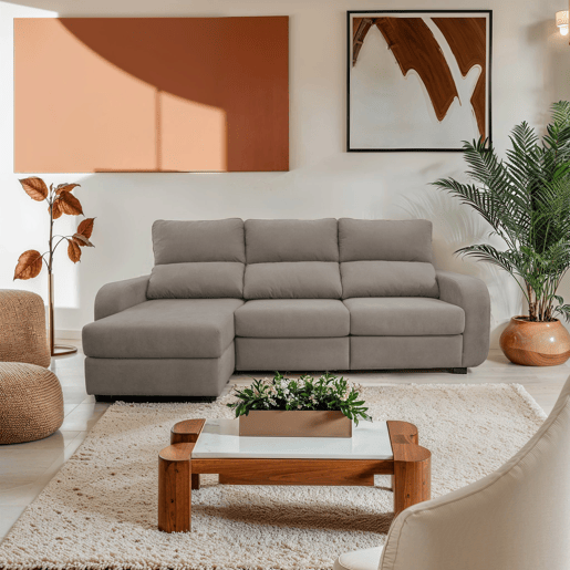 Chaise longue cama tecido APRIL esquerda 4 lugares vison