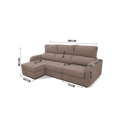 Chaise longue cama tecido APRIL esquerda 4 lugares vison