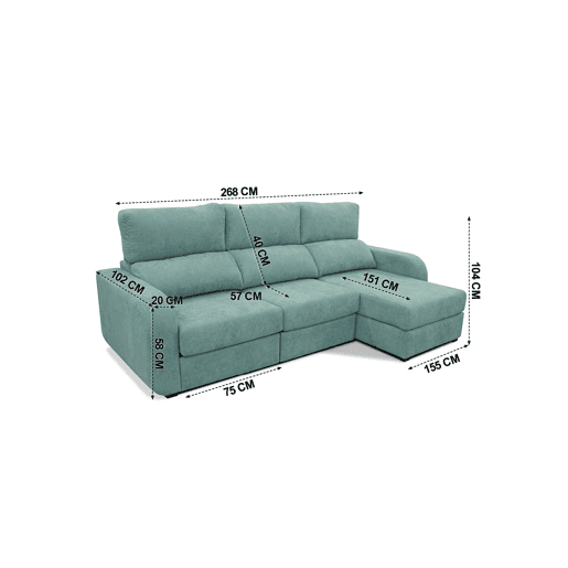 Chaise longue cama tecido APRIL dereita 4 lugares verde