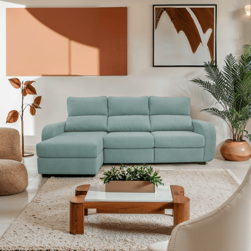 Chaise longue cama tecido APRIL esquerda 4 lugares verde
