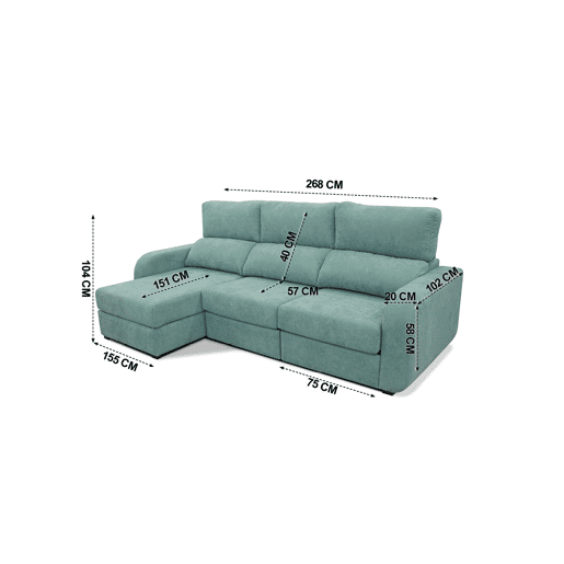 Chaise longue cama tecido APRIL esquerda 4 lugares verde