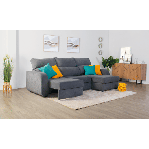 Chaise longue cama tecido APRIL dereita 4 lugares cinza