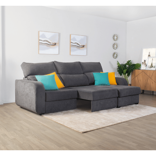 Chaise longue cama tecido APRIL dereita 4 lugares cinza