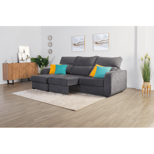 Chaise longue cama tecido APRIL esquerda 4 lugares cinza Chaise longue cama tecido APRIL esquerda 4 lugares cinza