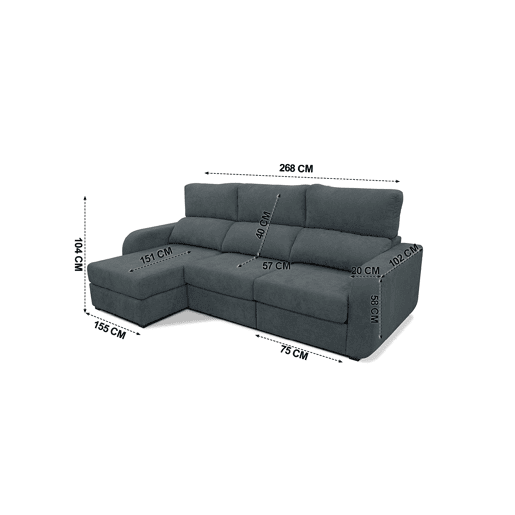 Chaise longue cama tecido APRIL esquerda 4 lugares cinza Chaise longue cama tecido APRIL esquerda 4 lugares cinza
