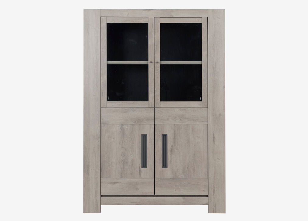 Vitrina 4 puertas boston roble y gris