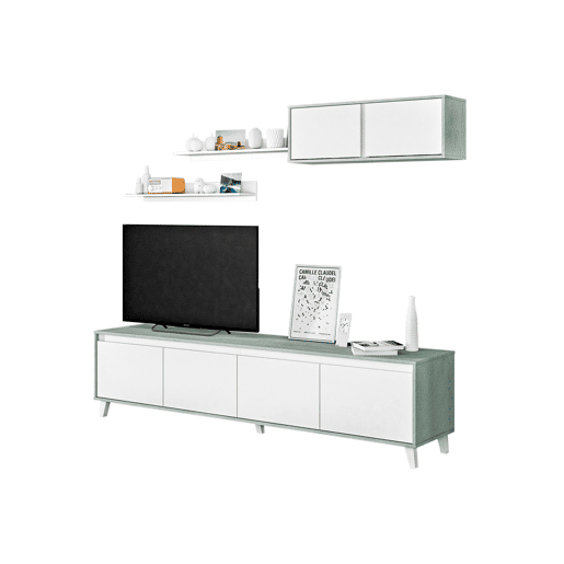 Móvel de sala LINE branco e cimento Móvel de sala LINE branco e cimento