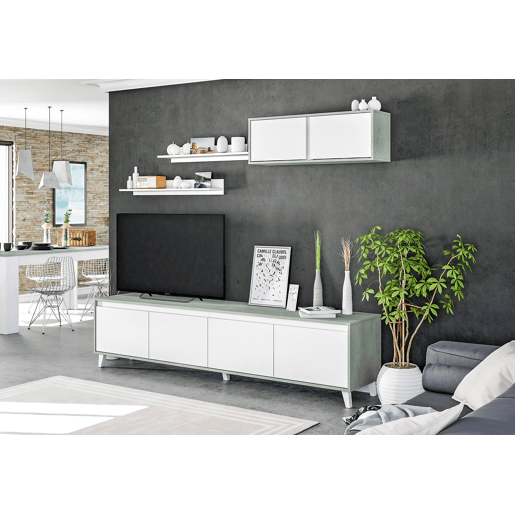 Móvel de sala LINE branco e cimento Móvel de sala LINE branco e cimento