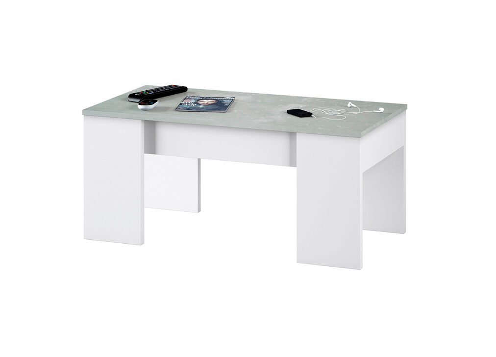 Mesa de centro elevable LINE II blanco y cemento